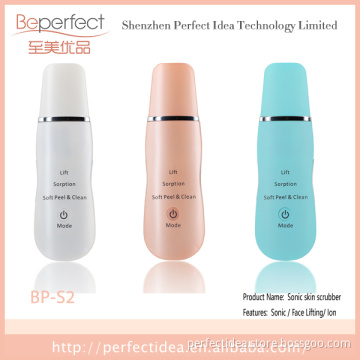 BPS2 Carer Mini Ultrasonic Skin Scrubber, Spatula & Infusion, Exfoliation, Iontophoresis, Facial blackhead removal machine
